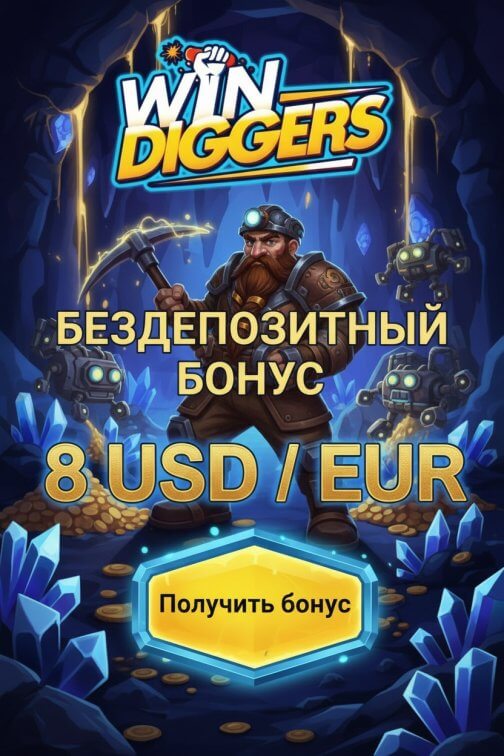 Зображення для 8$ бонус и 40 фриспинов без депозита с выводом на реальные деньги в Win Diggers